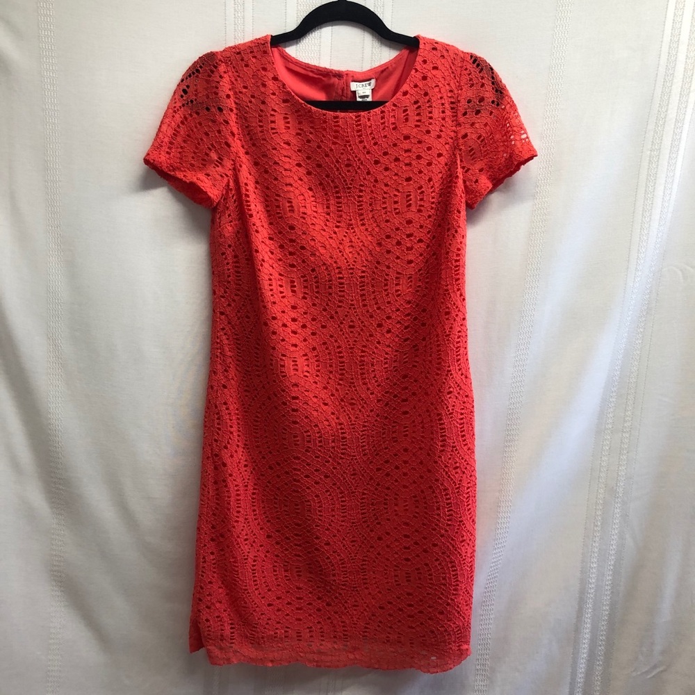 Coral Short Sleeve J. Crew Lace Knee Length Sheath Dress NWT size 00